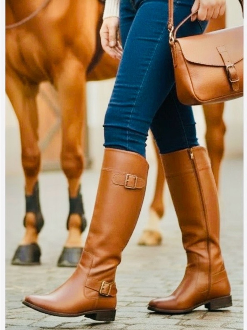 Nine West Vtg America Brown Tan Leather Buckle Riding Boots Sz 9 Vasookie